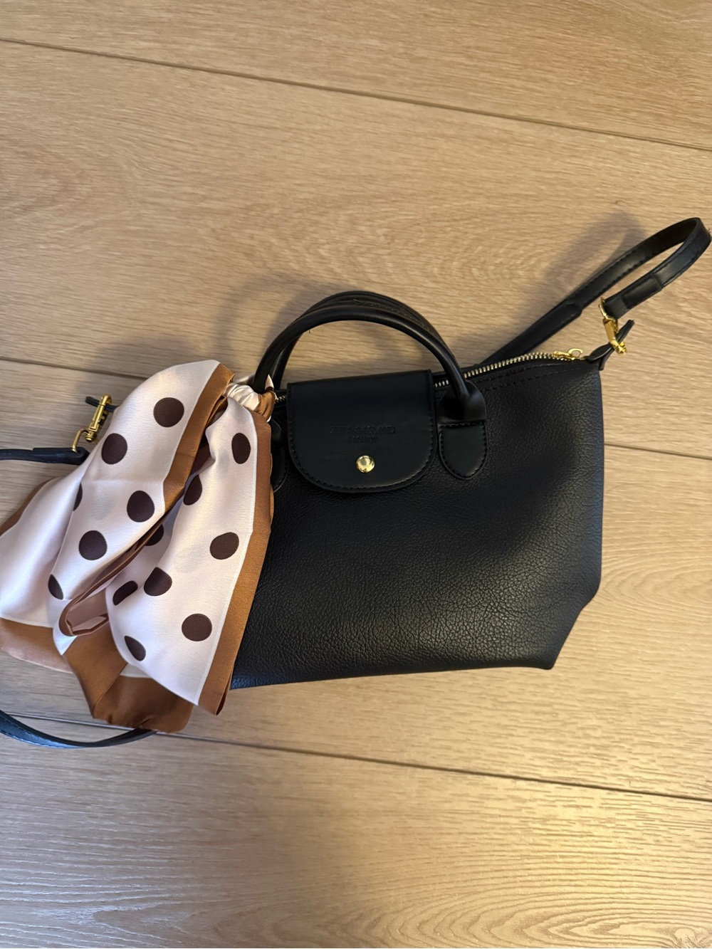 Black crossbody bag with scarf